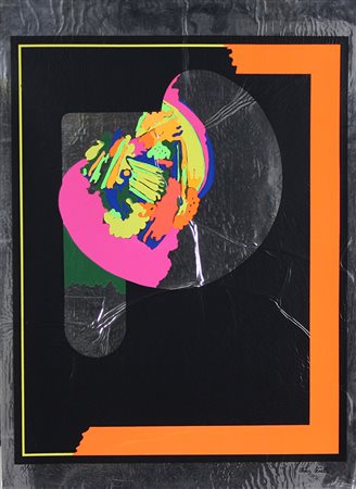 Pinelli Pino Senza titolo serigrafia su carta argentata adesiva, cm. 70x50,...