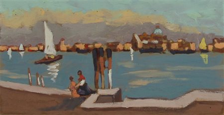 Spinelli Paesaggi lagunari lotto di 3 oli su tavola, cm. 13x25