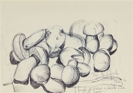Maserati Mario Funghi, 1963 disegno a biro su carta, cm. 23,5x32,5 firmato,...