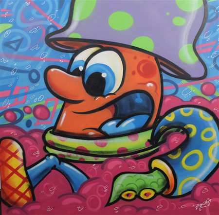 Skim L'alluvione tecnica mista su tela, cm. 100x100 firmata in basso a...