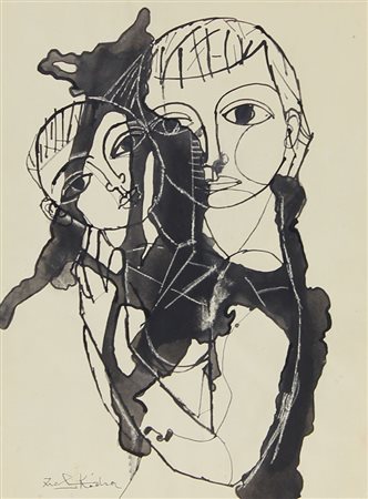 Kodra Ibrahim Maternità china e acquarello su carta, cm. 33x24 firmata in...