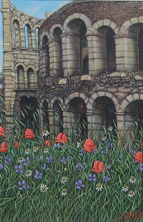 Daurea Giovanni Senza titolo (Arena di Verona) olio su tela, cm. 70x50...