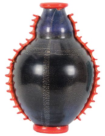 Vaso blu e nero vaso in vetro di Murano blu e nero in pasta con inclusione di...