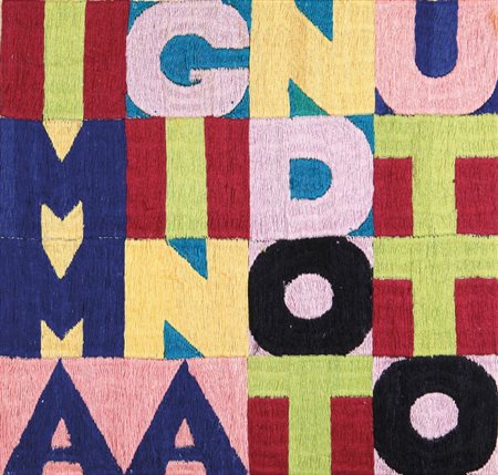 ALIGHIERO BOETTI (1940 - 1994) Immaginando tutto 1979 ricamo cm 24x24 firmato...