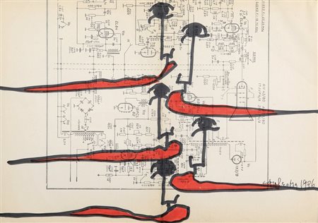 CAROL RAMA (1918) Senza titolo 1996 tecnica mista su carta cm 21x30 firmato e...