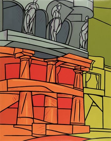 VALERIO ADAMI (1935) Wien Kaffehaus fine anni Ottanta acrilico su tela cm...