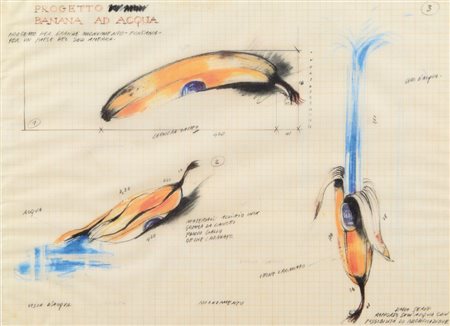 FABRIZIO PLESSI (1940) Progetto banana ad acqua tecnica mista su carta...