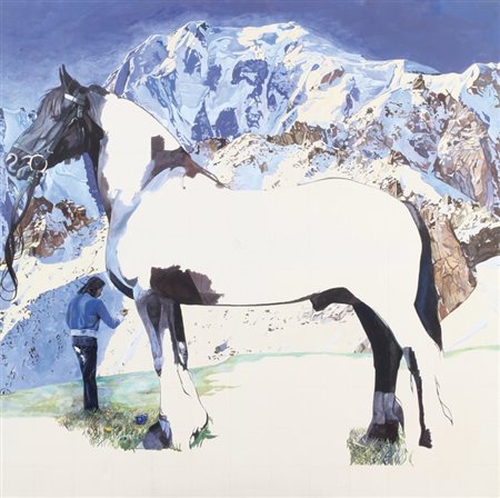 ANONIMO Giannicci che dipinge acrilico su tela cm 130,5x130 firmato in basso...