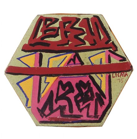 RICCARDO LICATA (1929 - 2014) Composizione 1975 olio su tela esagonale cm...