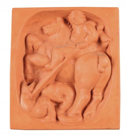 ARTURO MARTINI (1889 - 1947) San Giorgio e il Drago formella in terracotta cm...