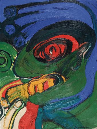 BENGT LINDSTROM (1925 - 2008) Tète à la main bleu 1971 olio su tela cm 128x98...