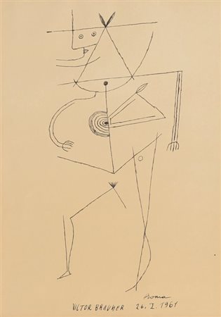 VICTOR BRAUNER (1903 - 1966) Senza titolo 26-1-1961 penna su carta cm...
