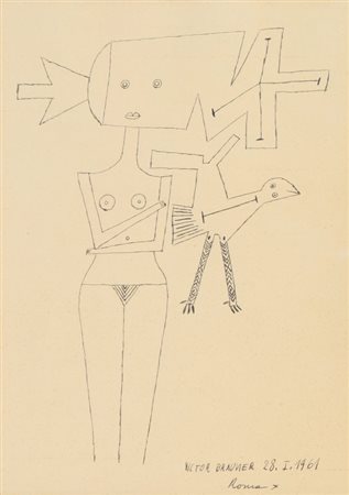 VICTOR BRAUNER (1903 - 1966) Senza titolo 28-1-1961 penna su carta cm...