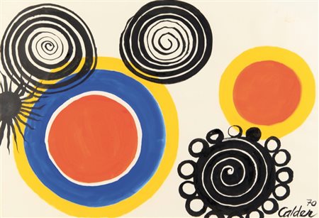 ALEXANDER CALDER (1898 - 1976) Petalled black spirals tempera su carta cm...