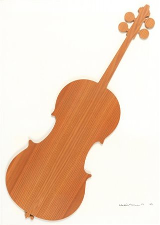 CHARLOTTE MOORMAN (1933 - 1991) ASH cello 1983 violoncello in legno su carta...
