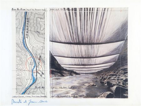 CHRISTO Over the river serigrafia su carta cm 59x80 firmato in basso a...