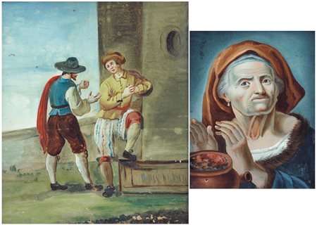 SCUOLA VENETA DEL XVIII SECOLO Anziana davanti a uno scaldinoScena popolare...