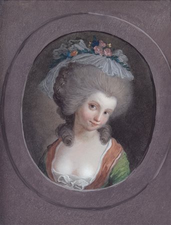 SCUOLA FRANCESE DEL XVIII SECOLO Ritratto di gentildonnaOlio su vetro, cm...