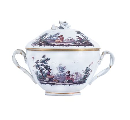 GINORI TAZZA DA PUERPERA CON COPERCHIO IN PORCELLANA, GINORI A DOCCIA, XVIII...