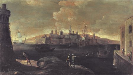 PITTORE LIGURE DEL XVII SECOLO Paesaggio costiero con città ligure...
