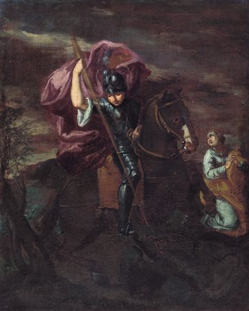 PITTORE DEL XVIII SECOLO San Giorgio e il dragoOlio su tela, cm 60x48.