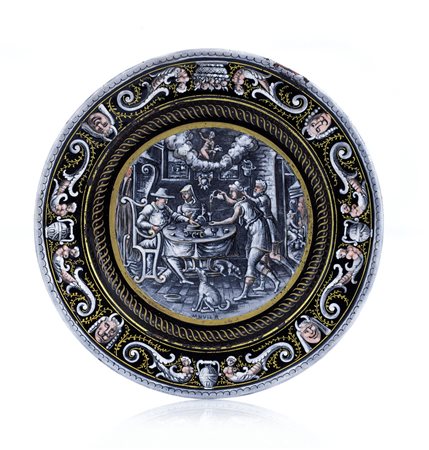 OGGETTISTICA VARIA PIATTO ISTORIATO IN RAME E SMALTI POLICROMI, LIMOGES, XIX...