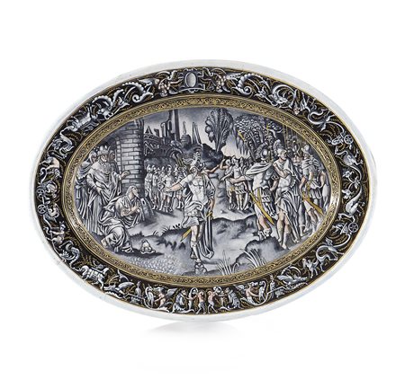 LIMOGES PIATTO ISTORIATO IN RAME E SMALTI POLICROMI, LIMOGES, XIX SECOLO,...