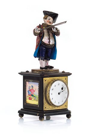 VIENNA OROLOGIO IN ARGENTO, MADREPERLA E SMALTI POLICROMI, VIENNA, XIX...