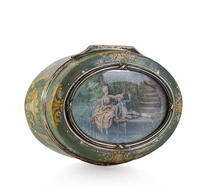 ARGENTI D'EPOCA TABACCHIERA IN ARGENTO VERMEIL DECORATA A SMALTI, XIX SECOLO,...