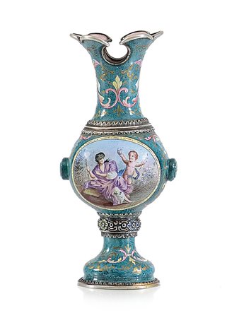 VIENNA VASETTO IN ARGENTO DECORATO A SMALTI POLICROMI, VIENNA, XIX SECOLO,...