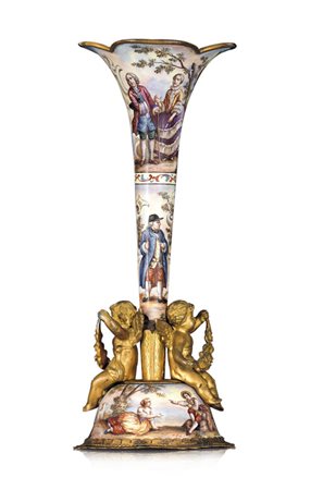 OGGETTISTICA VARIA VASETTO IN BRONZO DORATO E SMALTI POLICROMI, VIENNA, XIX...
