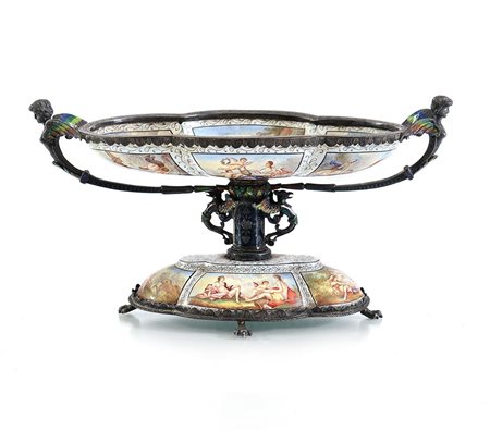 OGGETTISTICA VARIA COPPA IN ARGENTO E SMALTI POLICROMI, VIENNA, XIX SECOLO,...