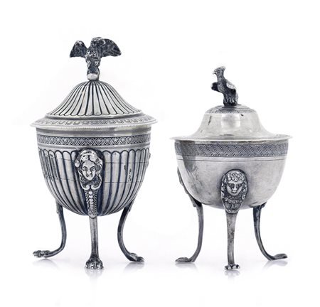 ARGENTI D'EPOCA DUE ZUCCHERIERE IN ARGENTO, NAPOLI, 1840 CA. E MILANO, 1930...