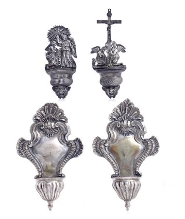 ARGENTI D'EPOCA UNA COPPIA DI ACQUASANTIERE IN ARGENTO, MILANO, ARGENTIERE...