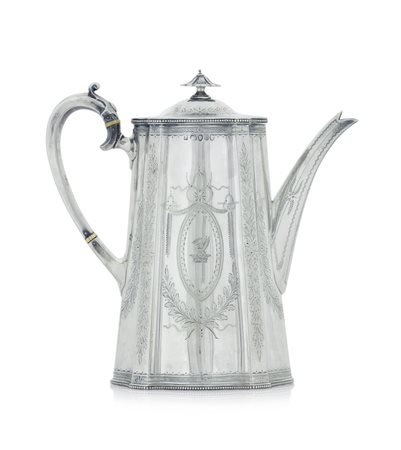 ARGENTI D'EPOCA CAFFETTIERA IN ARGENTO, LONDRA, 1868, troncoconica sagomata...
