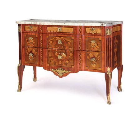 MOBILE DEL XIX SECOLO CASSETTONE IN STILE LUIGI XVI INTARSIATO LEGNI VARI E...