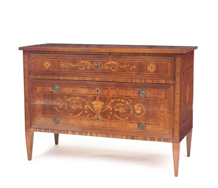 MOBILE DEL XVIII SECOLO CASSETTONE LUIGI XVI INTARSIATO IN LEGNI VARI,...