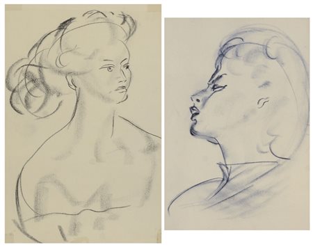 BARBARO ACHILLE Crema 1910 - Milano 1959Ritratti femminiliDue carboncini su...