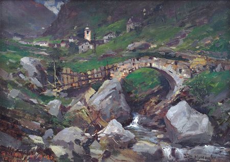 PITTORE DEL XX SECOLO Santa Maria Fobello, 1925 Olio su tela, cm. 33,5x47,...