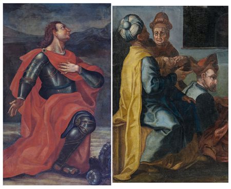 PITTORE DEL XVII SECOLO Figure (frammenti) Due oli su tela, cm 69x45 e...