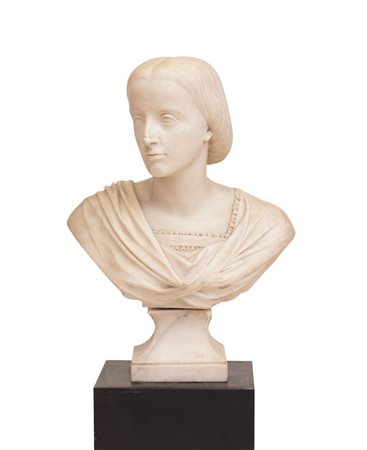 SCULTORE DEL XIX SECOLO Busto di gentildonna, 1863Marmo bianco, alt. cm 61,5...