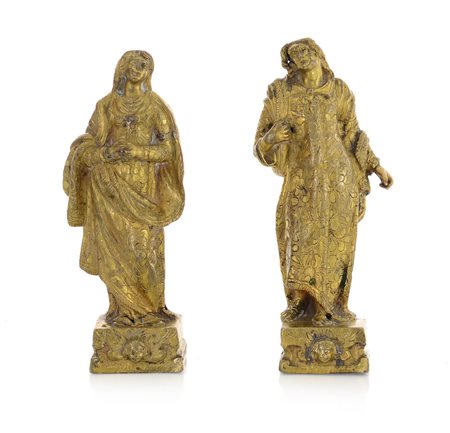SCULTORE DEL XVII SECOLO Santa Maddalena San GiovanniBronzo dorato, alt. cm...