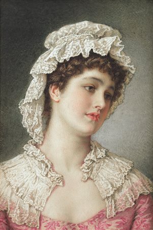 NICHOLL AGNES ROSE 1842 - 1892Ritratto di giovane donnaAcquerello su carta,...