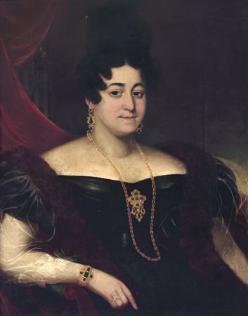 PITTORE DEL XIX SECOLO Ritratto di gentildonnaOlio su tela, cm 90x70.