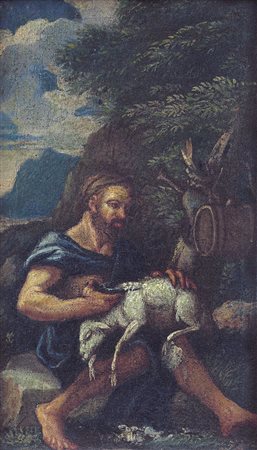 PITTORE DEL XVIII SECOLO Pastore con armento Olio su tela, cm 25,5x15.