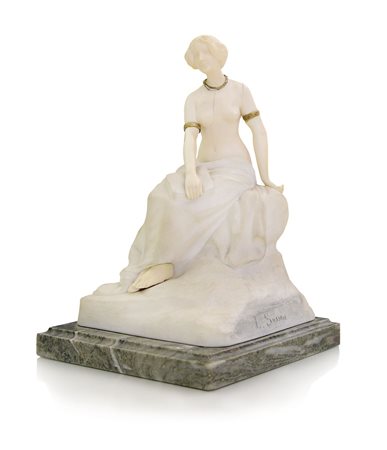 SOSSON LOUIS XX secoloGiovane donna con libroMarmo bianco, avorio e bronzo...