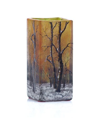 DAUM NANCY VASO IN VETRO DOPPIO, DAUM NANCY, 1900 CA., a sezione quadrata,...