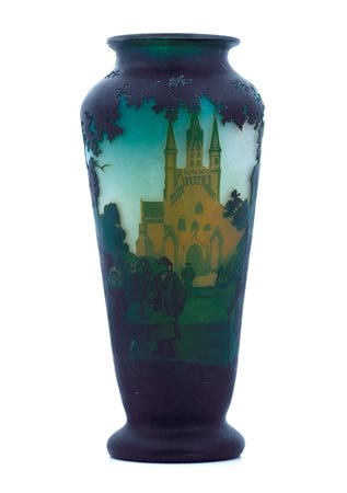 MULLER GRANDE VASO IN VETRO DOPPIO, MULLER FRERES LUNEVILLE, 1924 CA., a...