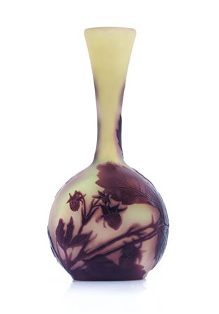 GALLE' VASETTO SOLIFLORE IN VETRO DOPPIO, GALLE', 1900 CA., base a bulbo,...