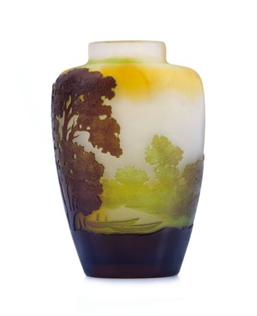 GALLE' VASETTO IN VETRO DOPPIO, GALLE', 1900 CA., ovoidale con decoro a...